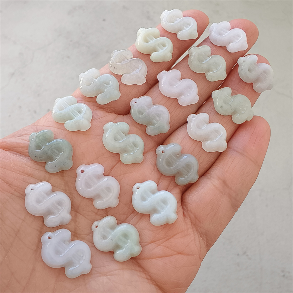 Natural Certificated Type A 16-17X11X3mm Green White Burmese Jadeite Dollar Sign Pendant,Dollar Sign Charms,DIY Jewelry Supplies