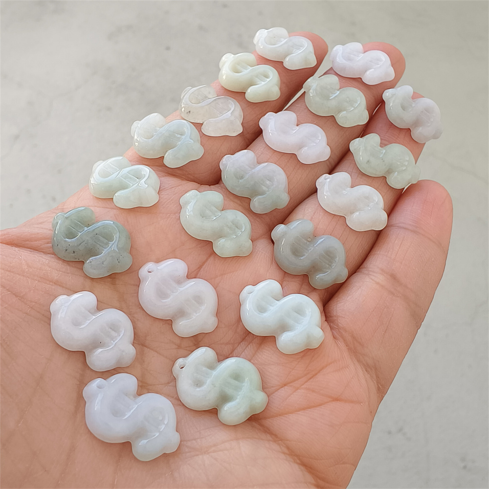 Natural Certificated Type A 16-17X11X3mm Green White Burmese Jadeite Dollar Sign Pendant,Dollar Sign Charms,DIY Jewelry Supplies