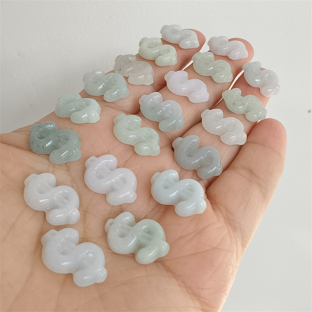 Natural Certificated Type A 16-17X11X3mm Green White Burmese Jadeite Dollar Sign Pendant,Dollar Sign Charms,DIY Jewelry Supplies