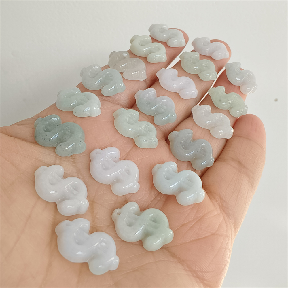 Natural Certificated Type A 16-17X11X3mm Green White Burmese Jadeite Dollar Sign Pendant,Dollar Sign Charms,DIY Jewelry Supplies