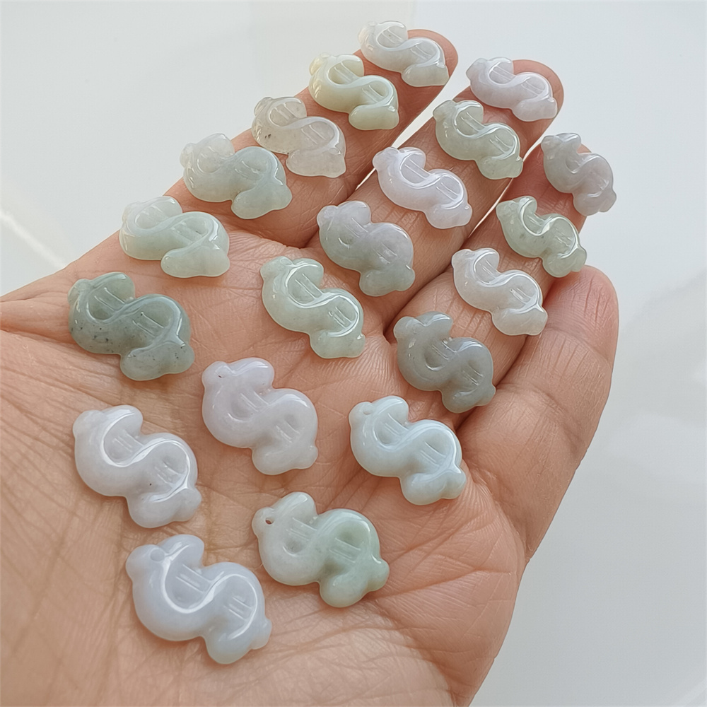 Natural Certificated Type A 16-17X11X3mm Green White Burmese Jadeite Dollar Sign Pendant,Dollar Sign Charms,DIY Jewelry Supplies