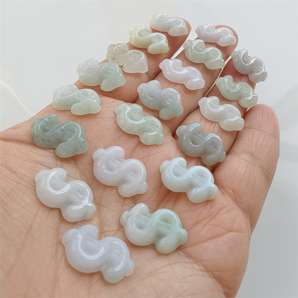 Natural Certificated Type A 16-17X11X3mm Green White Burmese Jadeite Dollar Sign Pendant,Dollar Sign Charms,DIY Jewelry Supplies