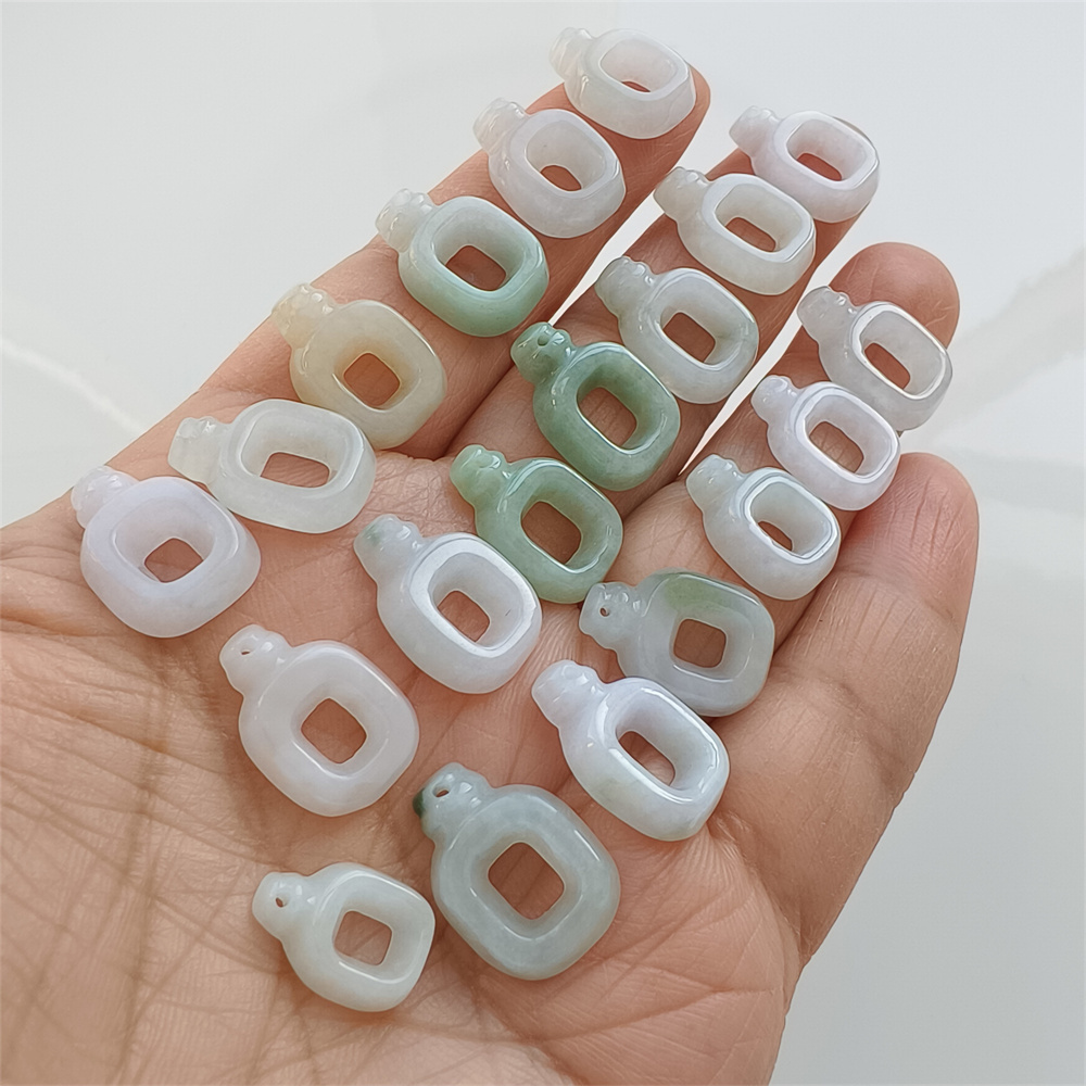 Natural Certificated Type A 13-17X10-12X3mm Green White Burmese Jadeite Filigree Square Pendant,Square Charms,DIY Jewelry Supplies