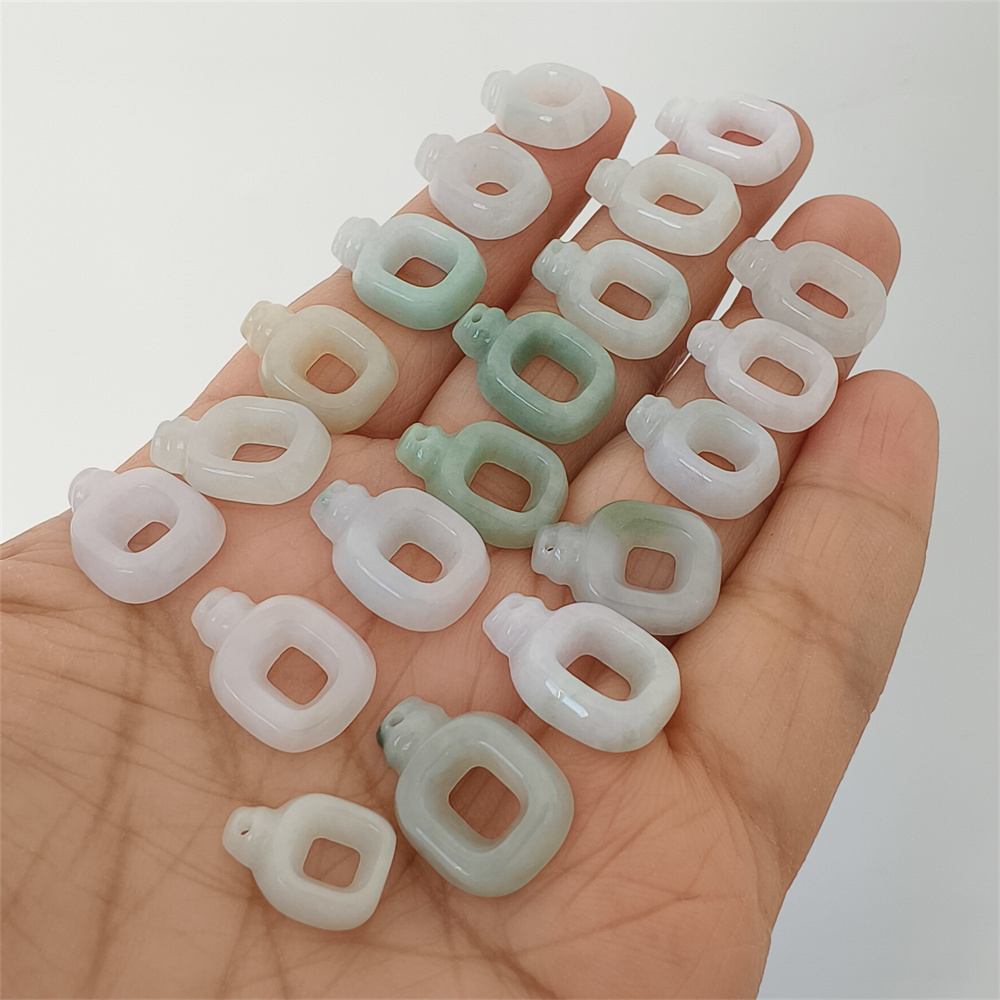 Natural Certificated Type A 13-17X10-12X3mm Green White Burmese Jadeite Filigree Square Pendant,Square Charms,DIY Jewelry Supplies