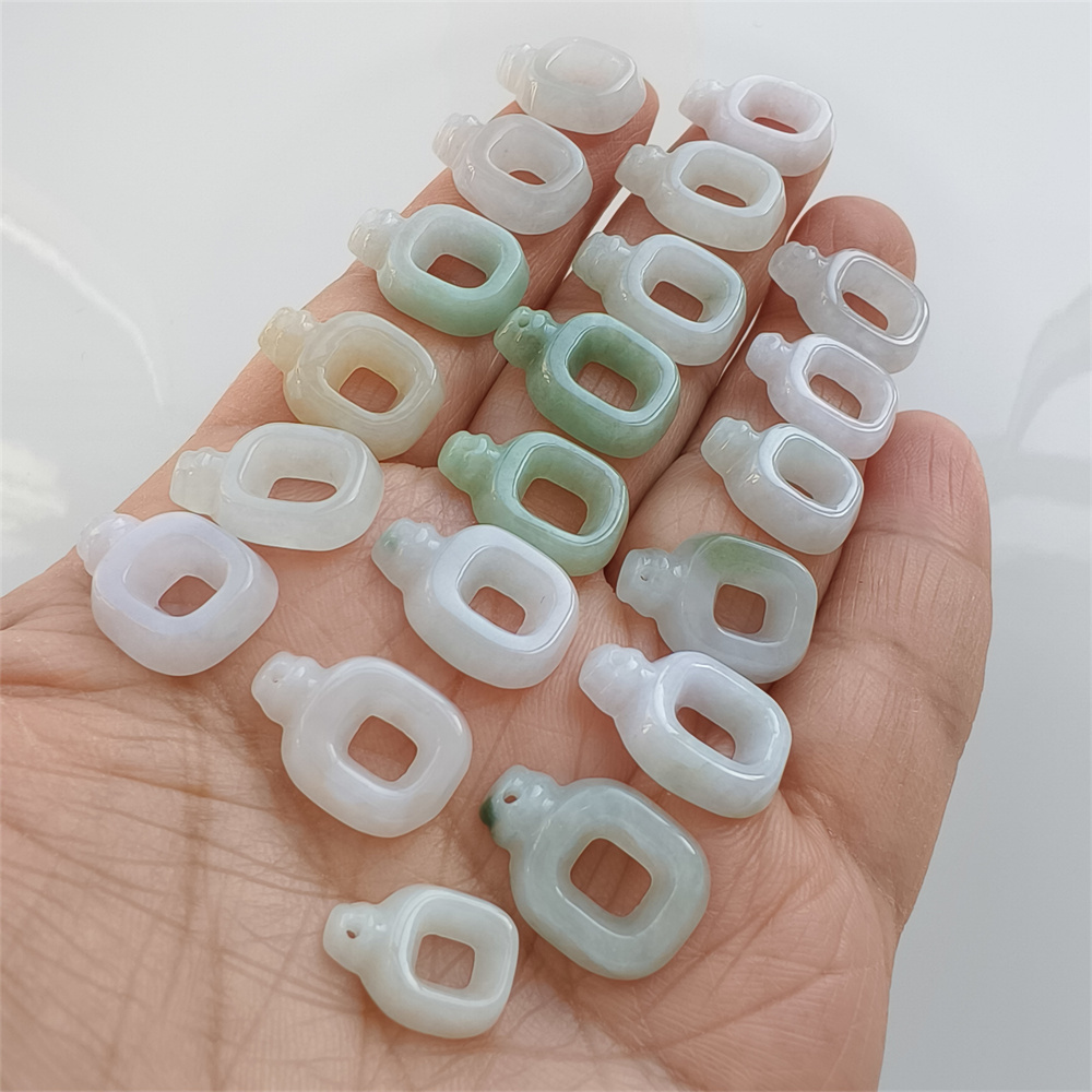 Natural Certificated Type A 13-17X10-12X3mm Green White Burmese Jadeite Filigree Square Pendant,Square Charms,DIY Jewelry Supplies