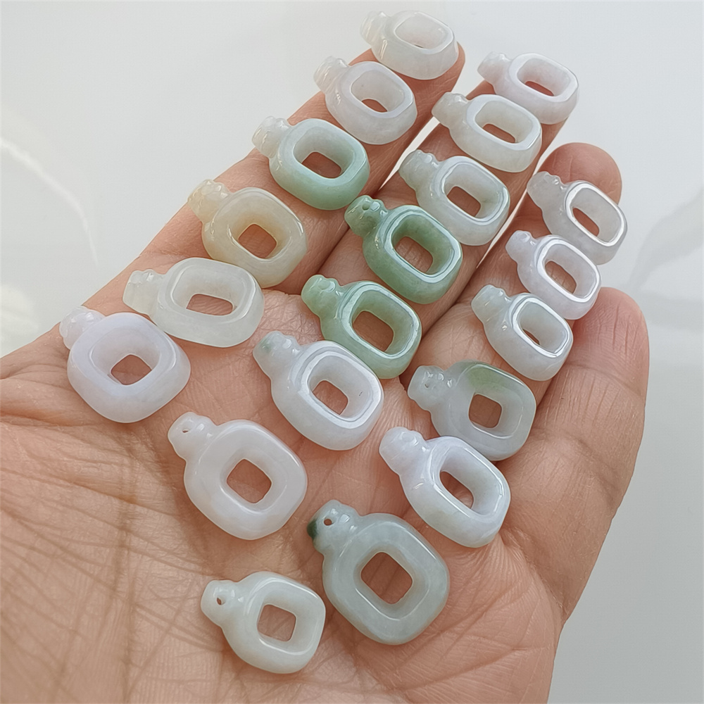 Natural Certificated Type A 13-17X10-12X3mm Green White Burmese Jadeite Filigree Square Pendant,Square Charms,DIY Jewelry Supplies