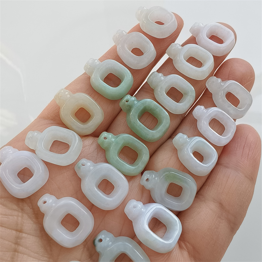 Natural Certificated Type A 13-17X10-12X3mm Green White Burmese Jadeite Filigree Square Pendant,Square Charms,DIY Jewelry Supplies