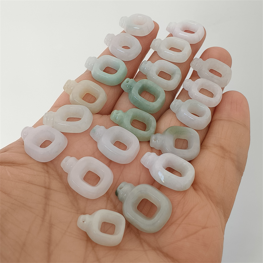 Natural Certificated Type A 13-17X10-12X3mm Green White Burmese Jadeite Filigree Square Pendant,Square Charms,DIY Jewelry Supplies