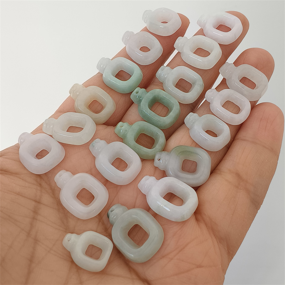 Natural Certificated Type A 13-17X10-12X3mm Green White Burmese Jadeite Filigree Square Pendant,Square Charms,DIY Jewelry Supplies