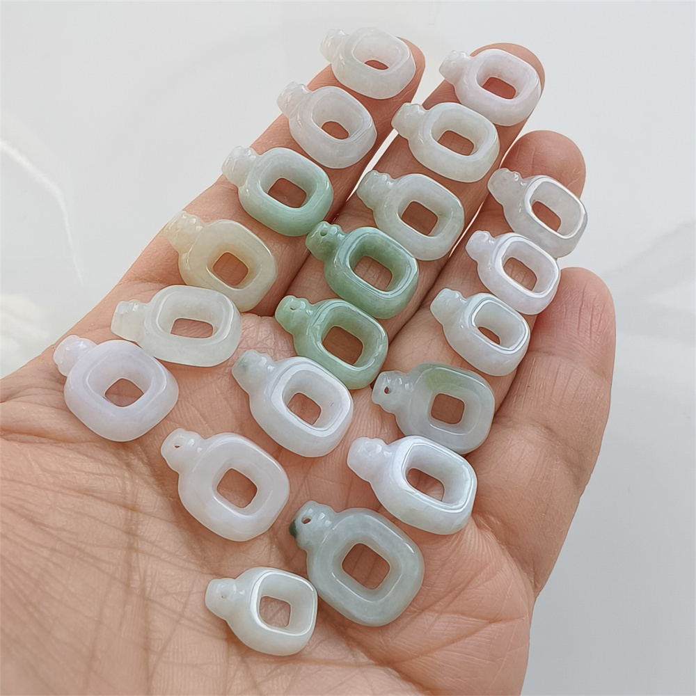 Natural Certificated Type A 13-17X10-12X3mm Green White Burmese Jadeite Filigree Square Pendant,Square Charms,DIY Jewelry Supplies