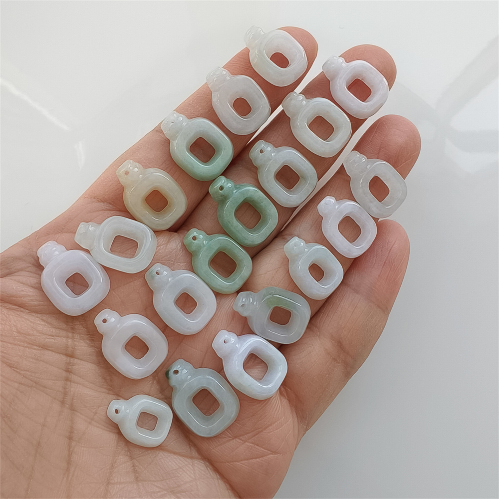 Natural Certificated Type A 13-17X10-12X3mm Green White Burmese Jadeite Filigree Square Pendant,Square Charms,DIY Jewelry Supplies