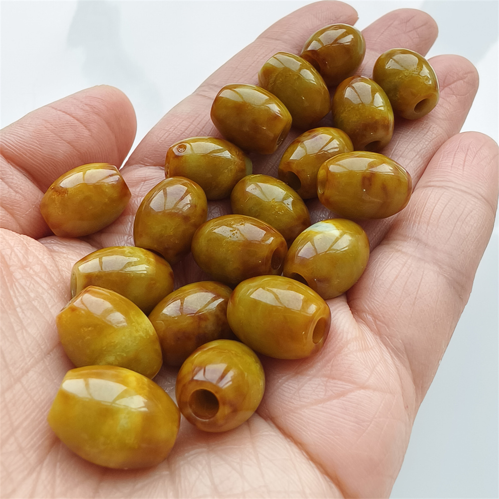 19pcs Natural Yellow Color Heated 15X11mm Burmese Jadeite Smooth Barrel Beads,Burma Jadeite Loose Beads,Myanmar Jadeite Barrel Beads,DIY Jewelry Supplies