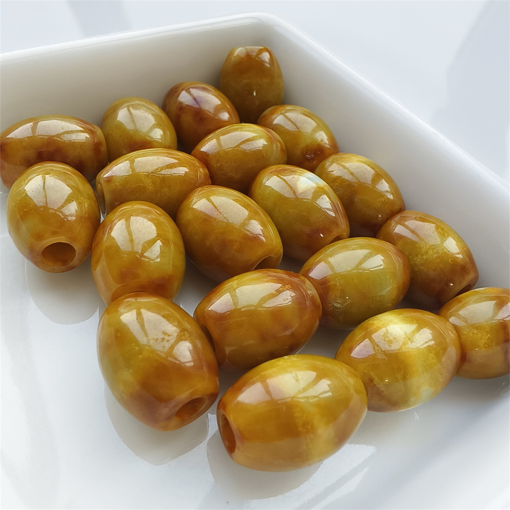 19pcs Natural Yellow Color Heated 15X11mm Burmese Jadeite Smooth Barrel Beads,Burma Jadeite Loose Beads,Myanmar Jadeite Barrel Beads,DIY Jewelry Supplies