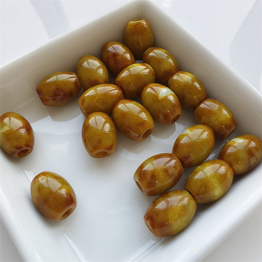 19pcs Natural Yellow Color Heated 15X11mm Burmese Jadeite Smooth Barrel Beads,Burma Jadeite Loose Beads,Myanmar Jadeite Barrel Beads,DIY Jewelry Supplies