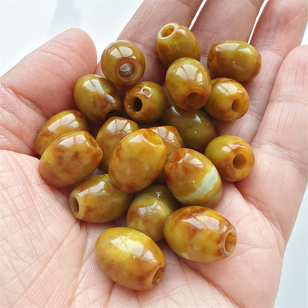 19pcs Natural Yellow Color Heated 15X11mm Burmese Jadeite Smooth Barrel Beads,Burma Jadeite Loose Beads,Myanmar Jadeite Barrel Beads,DIY Jewelry Supplies