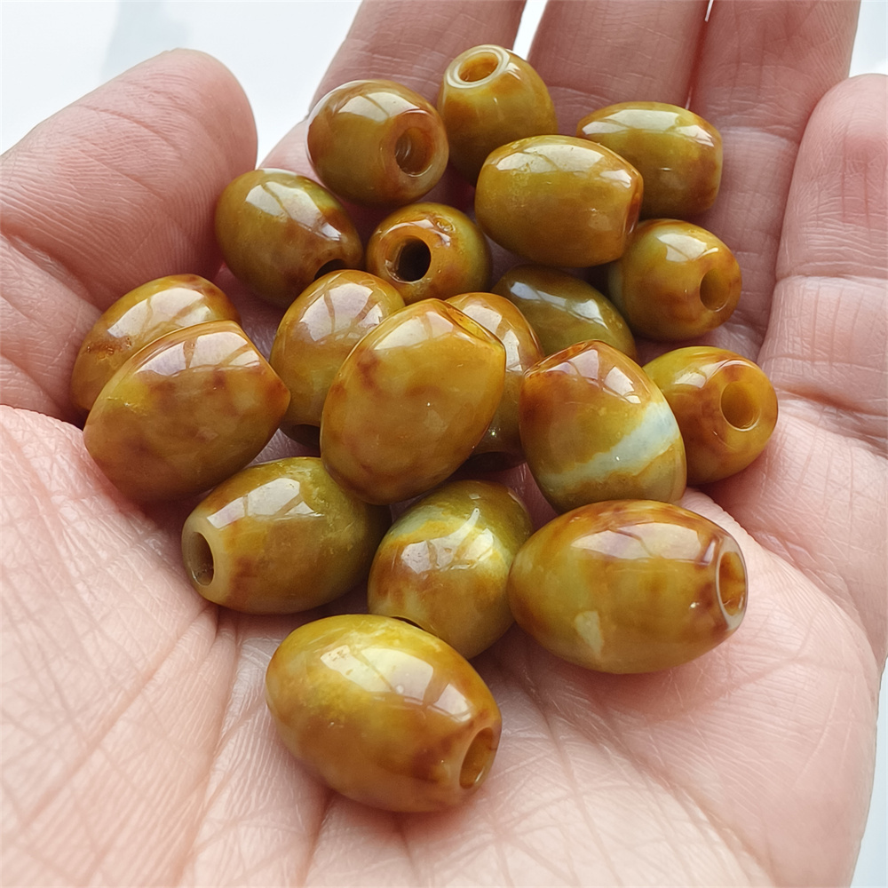 19pcs Natural Yellow Color Heated 15X11mm Burmese Jadeite Smooth Barrel Beads,Burma Jadeite Loose Beads,Myanmar Jadeite Barrel Beads,DIY Jewelry Supplies