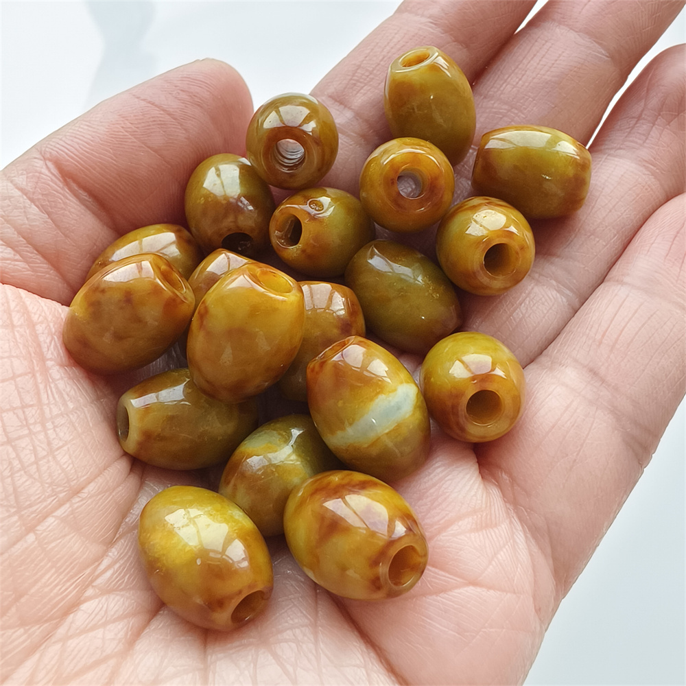 19pcs Natural Yellow Color Heated 15X11mm Burmese Jadeite Smooth Barrel Beads,Burma Jadeite Loose Beads,Myanmar Jadeite Barrel Beads,DIY Jewelry Supplies