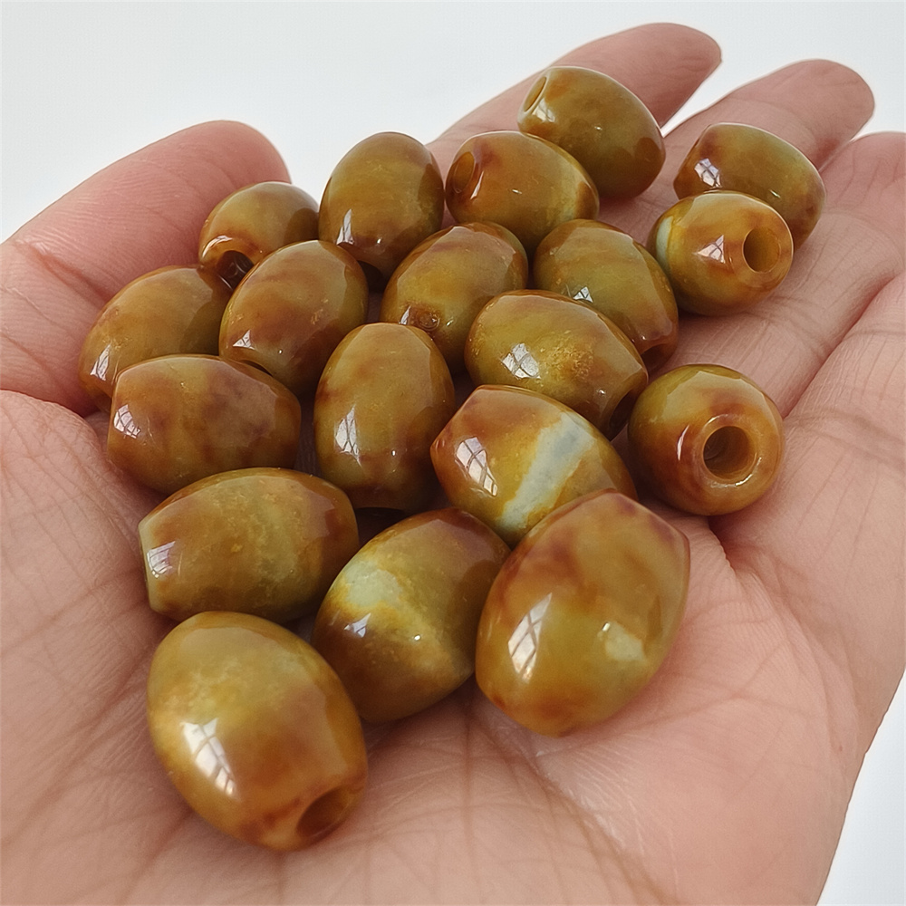 19pcs Natural Yellow Color Heated 15X11mm Burmese Jadeite Smooth Barrel Beads,Burma Jadeite Loose Beads,Myanmar Jadeite Barrel Beads,DIY Jewelry Supplies
