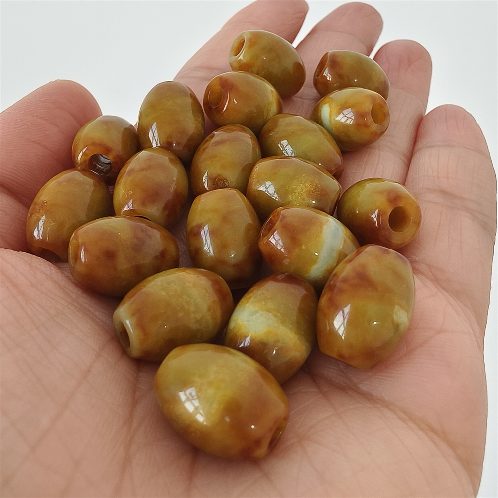 19pcs Natural Yellow Color Heated 15X11mm Burmese Jadeite Smooth Barrel Beads,Burma Jadeite Loose Beads,Myanmar Jadeite Barrel Beads,DIY Jewelry Supplies