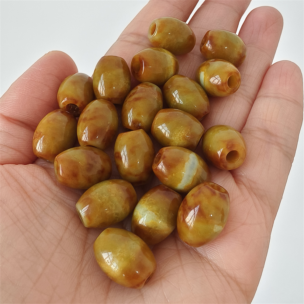 19pcs Natural Yellow Color Heated 15X11mm Burmese Jadeite Smooth Barrel Beads,Burma Jadeite Loose Beads,Myanmar Jadeite Barrel Beads,DIY Jewelry Supplies