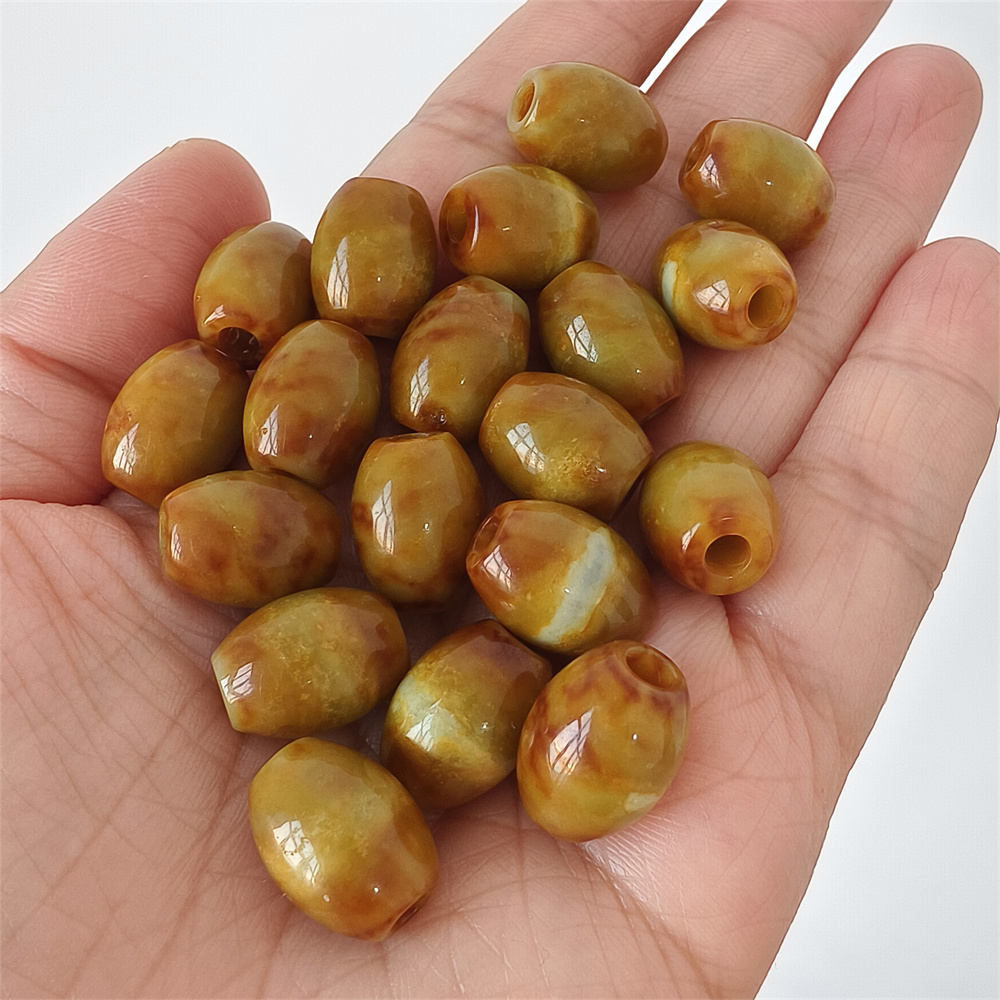 19pcs Natural Yellow Color Heated 15X11mm Burmese Jadeite Smooth Barrel Beads,Burma Jadeite Loose Beads,Myanmar Jadeite Barrel Beads,DIY Jewelry Supplies