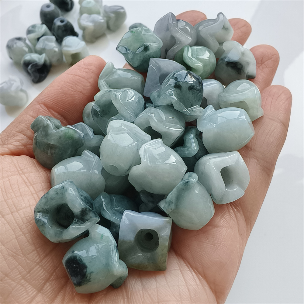 5pcs Natural Type A 13-15X12-13mm Untreated Icy Waxy Green White Watery Burma Jadeite Lily of the valley Pendant,Flower Charms,DIY Jewelry Supplies