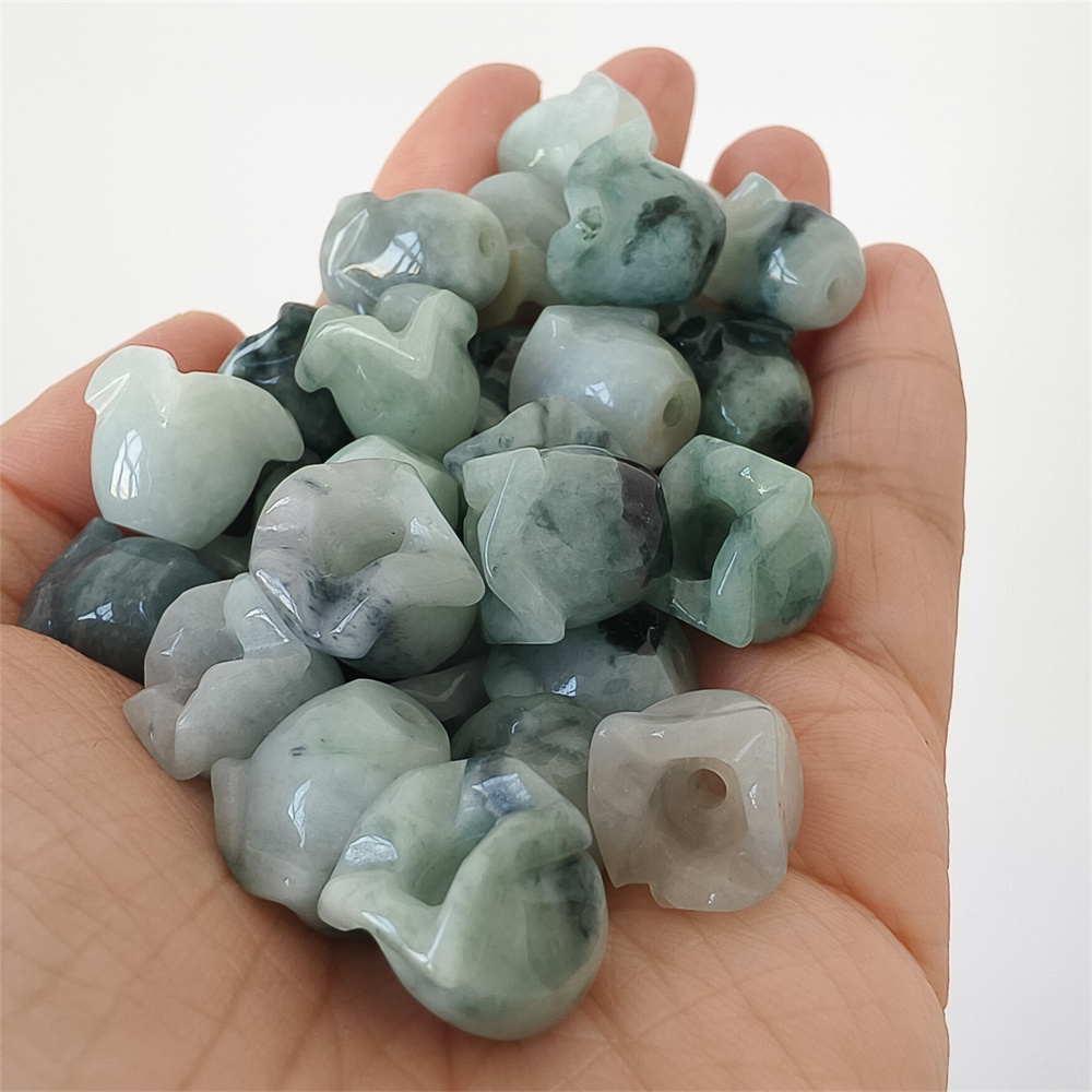 5pcs Natural Type A 13-15X12-13mm Untreated Icy Waxy Green White Watery Burma Jadeite Lily of the valley Pendant,Flower Charms,DIY Jewelry Supplies