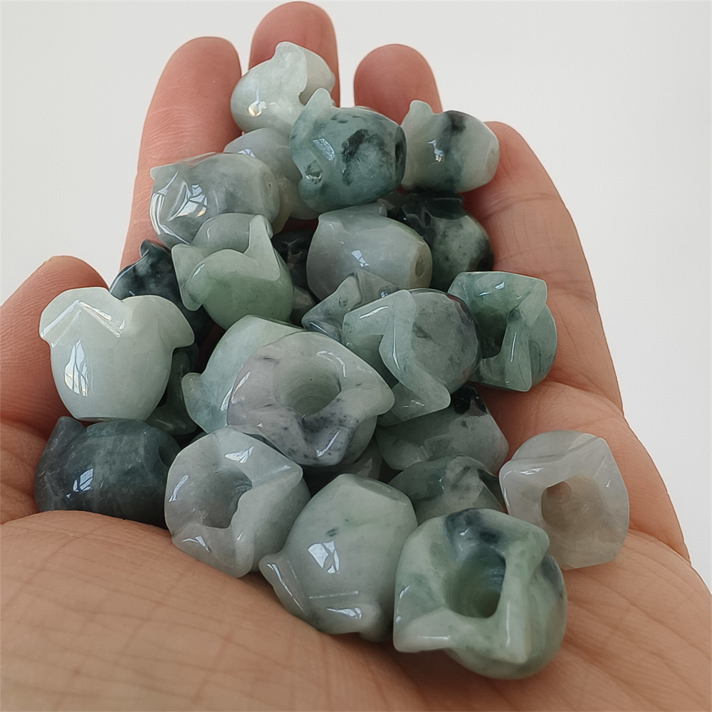 5pcs Natural Type A 13-15X12-13mm Untreated Icy Waxy Green White Watery Burma Jadeite Lily of the valley Pendant,Flower Charms,DIY Jewelry Supplies