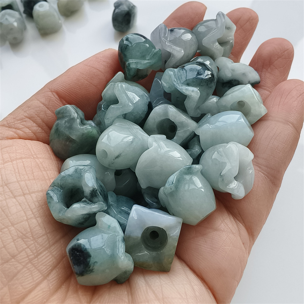 5pcs Natural Type A 13-15X12-13mm Untreated Icy Waxy Green White Watery Burma Jadeite Lily of the valley Pendant,Flower Charms,DIY Jewelry Supplies