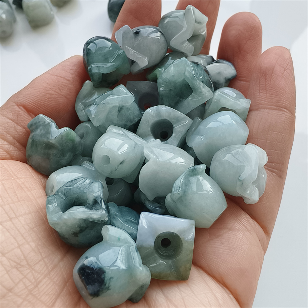 5pcs Natural Type A 13-15X12-13mm Untreated Icy Waxy Green White Watery Burma Jadeite Lily of the valley Pendant,Flower Charms,DIY Jewelry Supplies