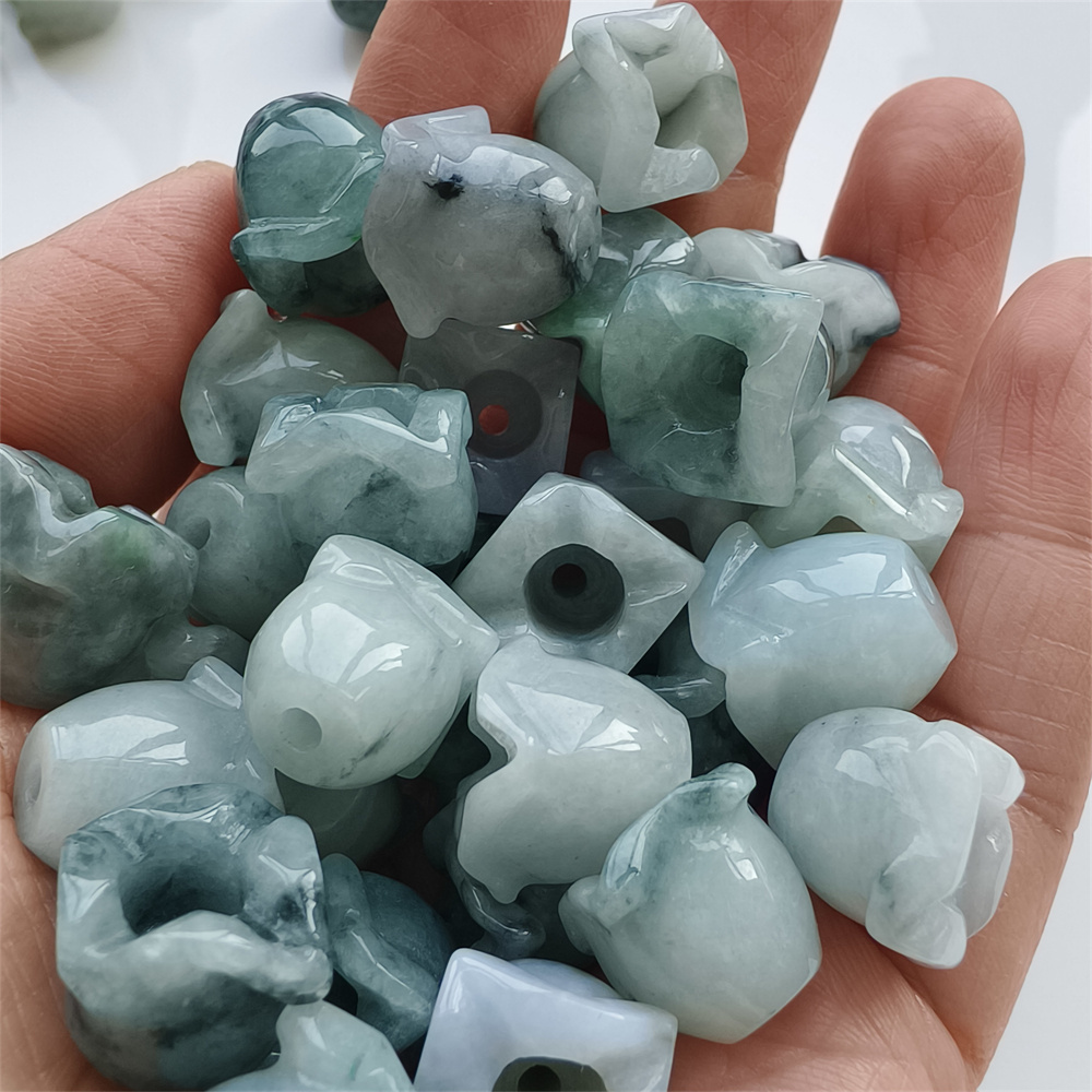 5pcs Natural Type A 13-15X12-13mm Untreated Icy Waxy Green White Watery Burma Jadeite Lily of the valley Pendant,Flower Charms,DIY Jewelry Supplies