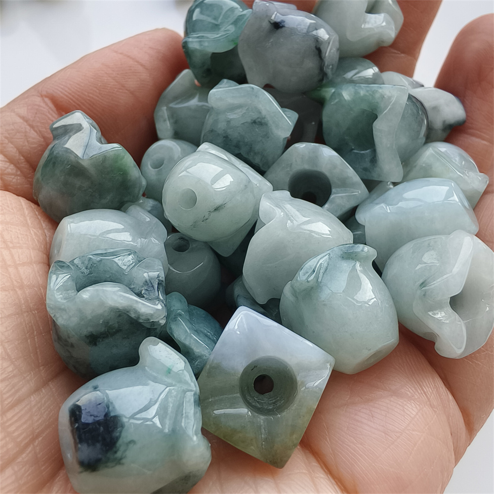 5pcs Natural Type A 13-15X12-13mm Untreated Icy Waxy Green White Watery Burma Jadeite Lily of the valley Pendant,Flower Charms,DIY Jewelry Supplies