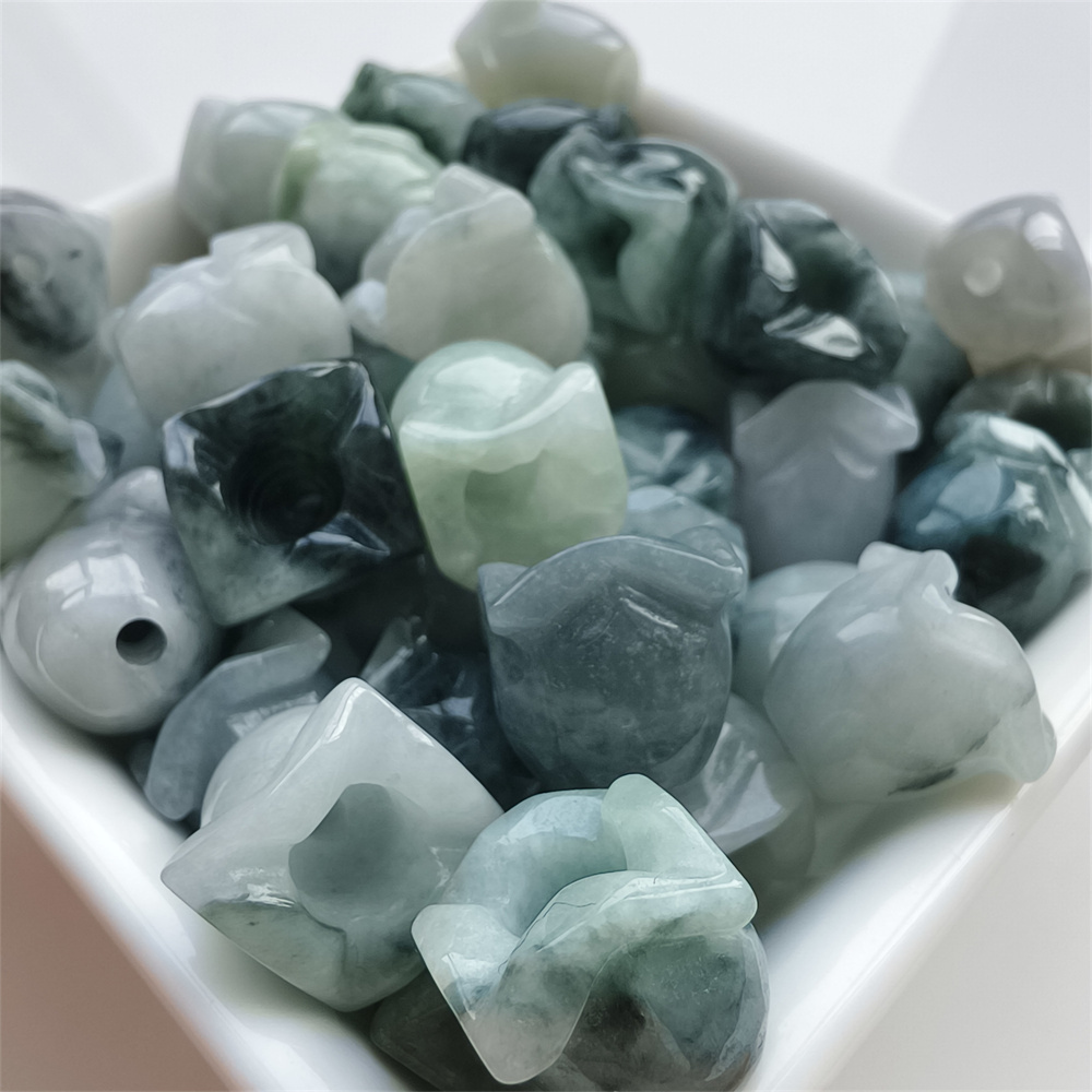 5pcs Natural Type A 13-15X12-13mm Untreated Icy Waxy Green White Watery Burma Jadeite Lily of the valley Pendant,Flower Charms,DIY Jewelry Supplies