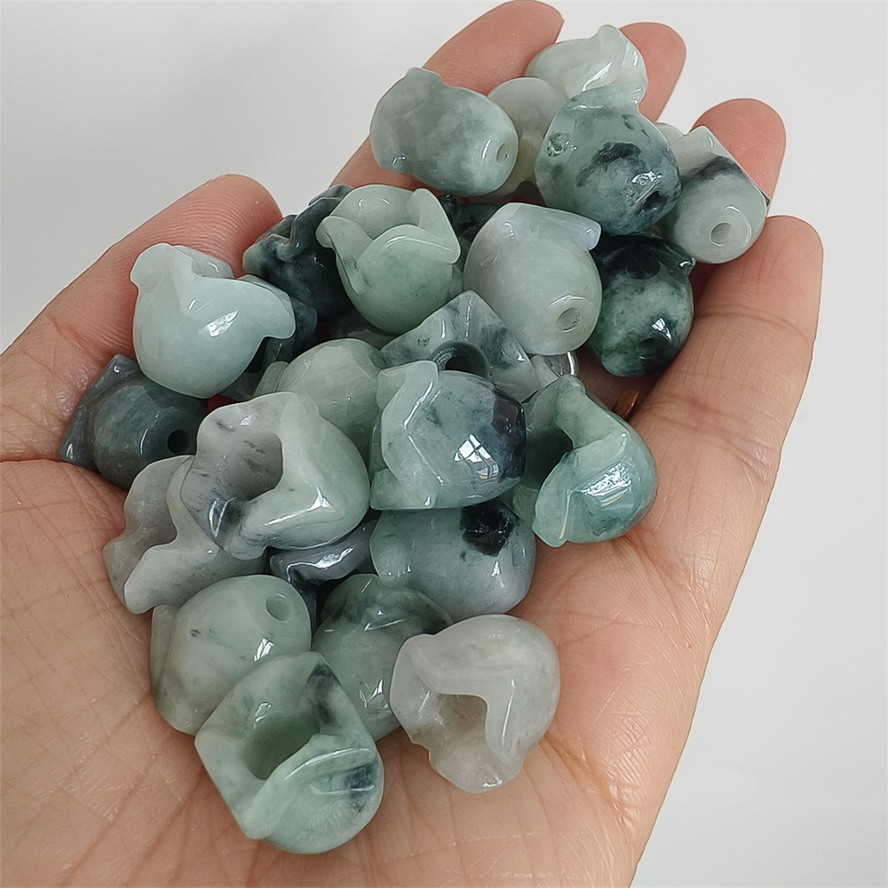 5pcs Natural Type A 13-15X12-13mm Untreated Icy Waxy Green White Watery Burma Jadeite Lily of the valley Pendant,Flower Charms,DIY Jewelry Supplies