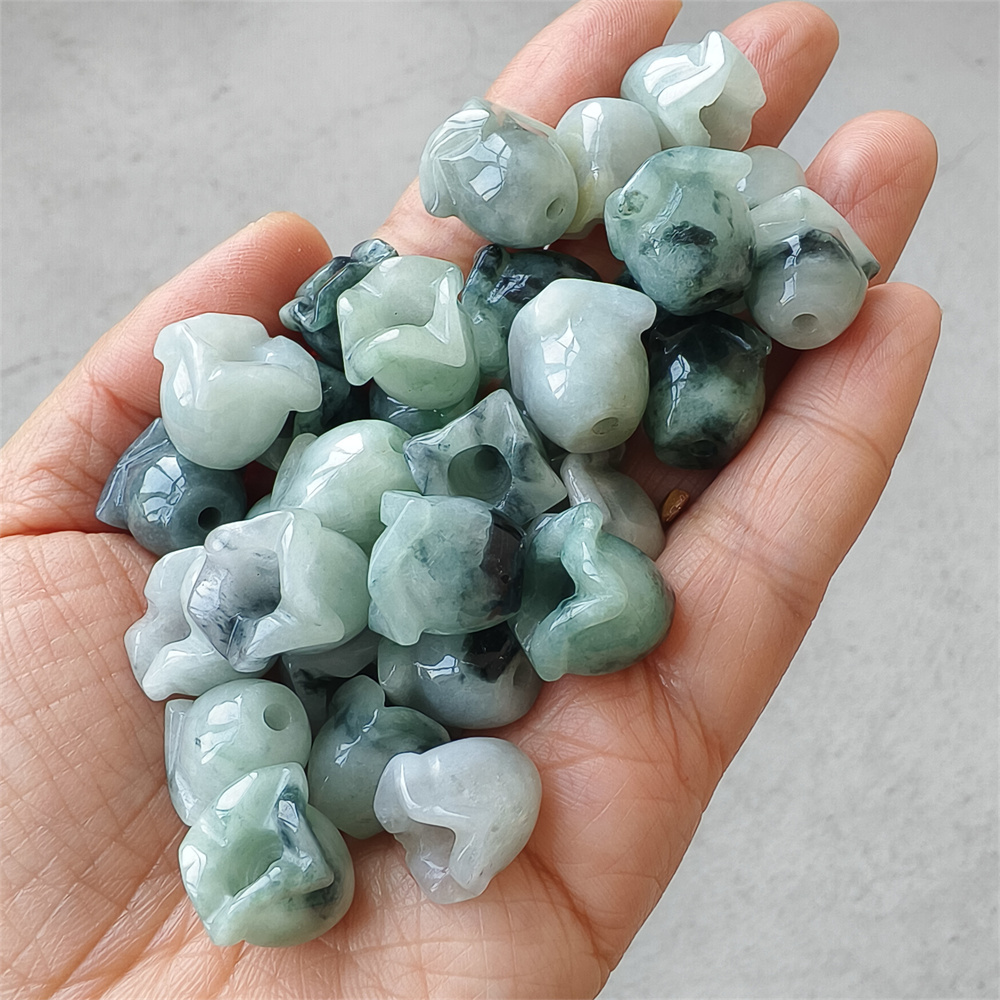 5pcs Natural Type A 13-15X12-13mm Untreated Icy Waxy Green White Watery Burma Jadeite Lily of the valley Pendant,Flower Charms,DIY Jewelry Supplies
