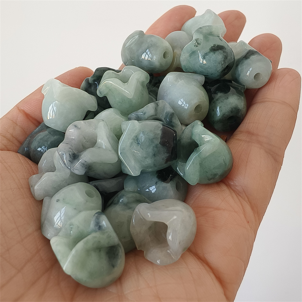 5pcs Natural Type A 13-15X12-13mm Untreated Icy Waxy Green White Watery Burma Jadeite Lily of the valley Pendant,Flower Charms,DIY Jewelry Supplies