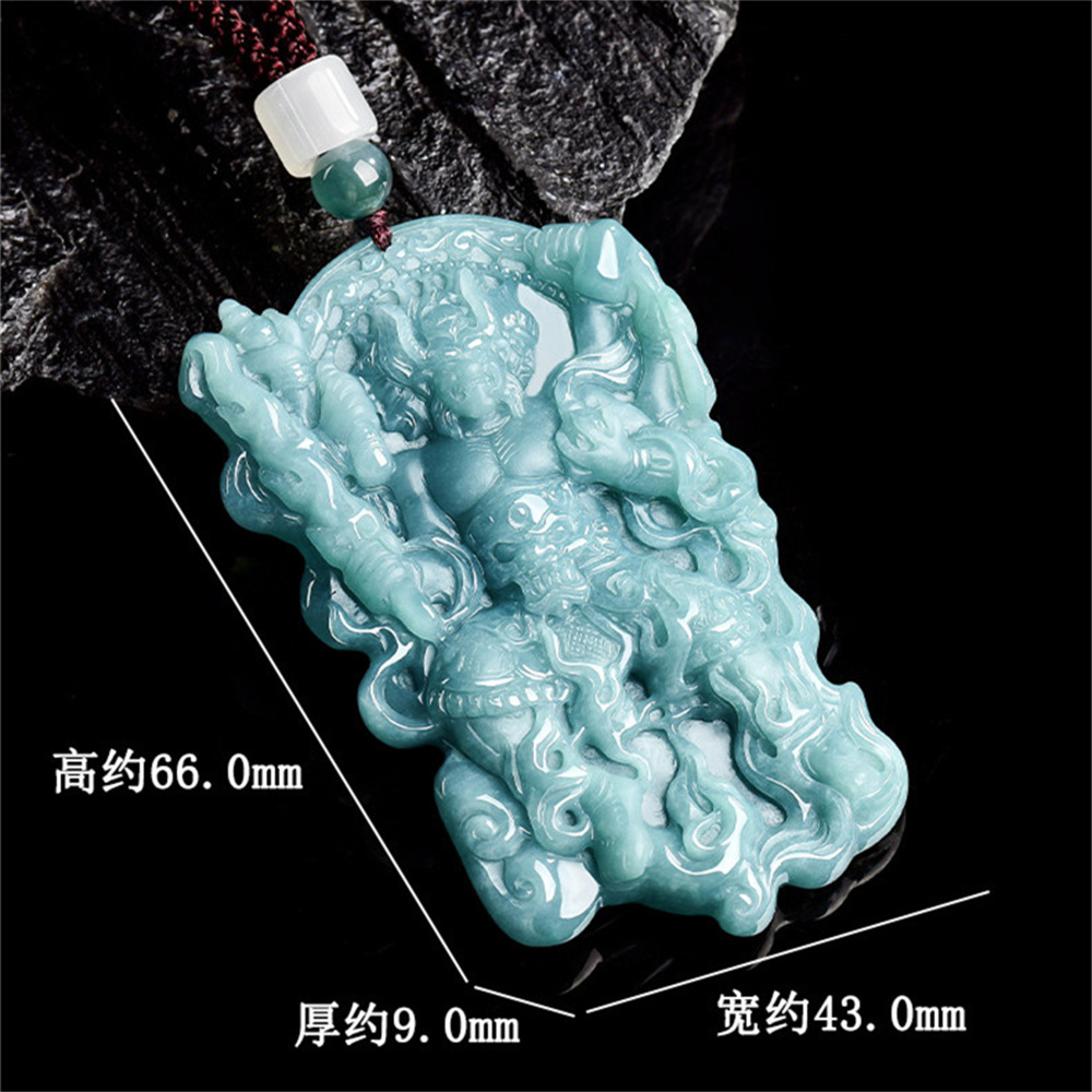 Natural Certificated Type A 66X43X9mm Untreated Icy Waxy Blue Watery Guatemalan Jadeite Fire God Zhu Rong Pendant,Amulet Pendant,DIY Jewelry Supplies