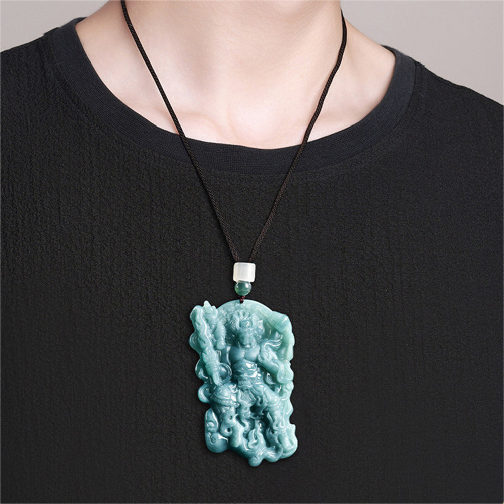 Natural Certificated Type A 66X43X9mm Untreated Icy Waxy Blue Watery Guatemalan Jadeite Fire God Zhu Rong Pendant,Amulet Pendant,DIY Jewelry Supplies
