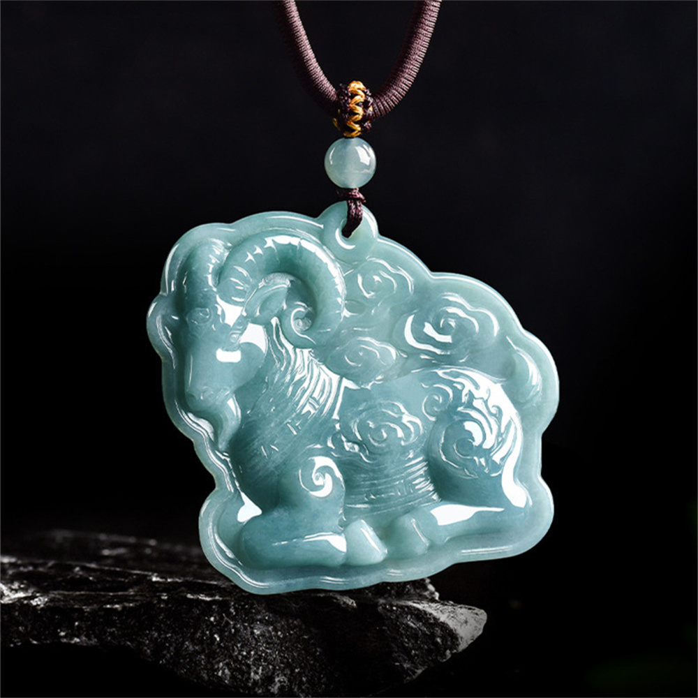 Natural Certificated Type A 47.5X53X5mm Untreated Icy Waxy Blue Watery Guatemalan Jadeite Sheep Pendant,Chinese Zodiac Pendant,DIY Jewelry Supplies