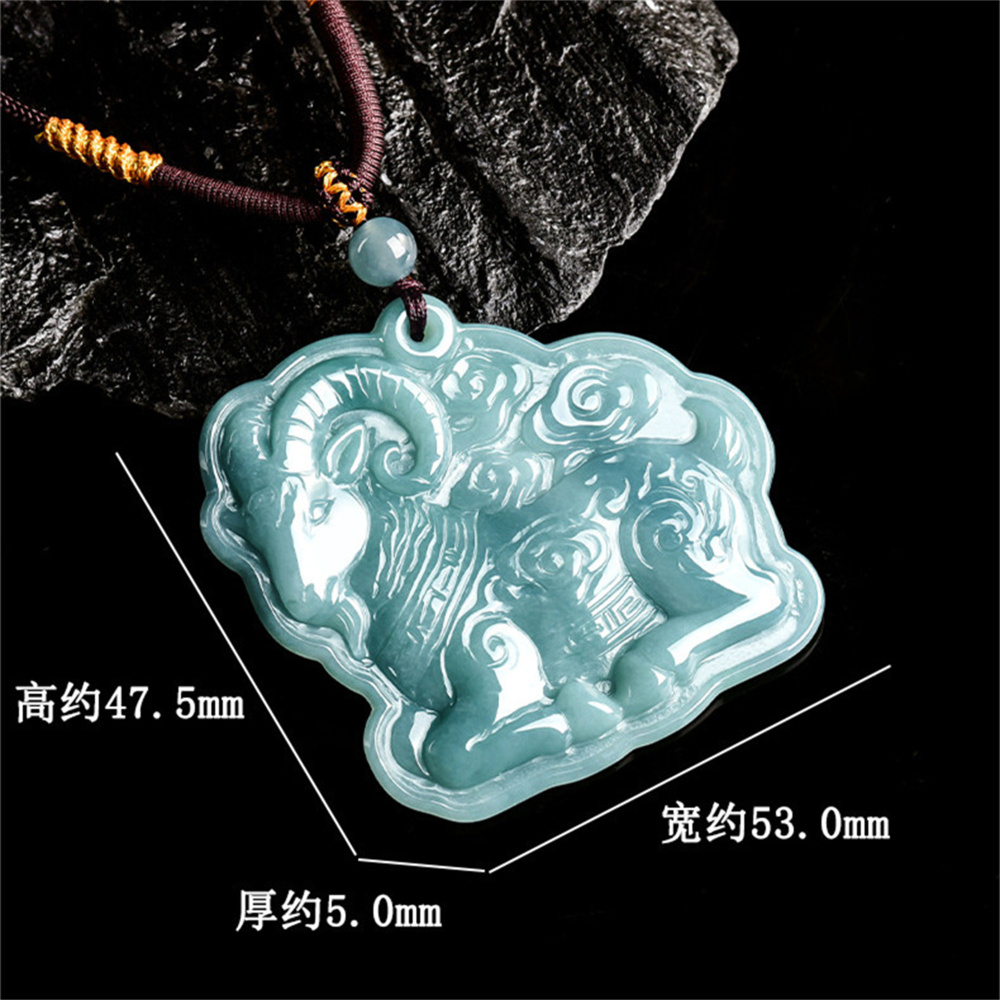 Natural Certificated Type A 47.5X53X5mm Untreated Icy Waxy Blue Watery Guatemalan Jadeite Sheep Pendant,Chinese Zodiac Pendant,DIY Jewelry Supplies