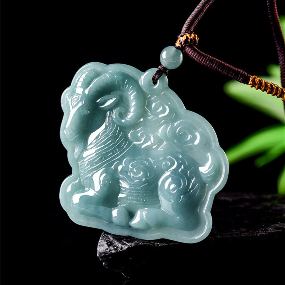 Natural Certificated Type A 47.5X53X5mm Untreated Icy Waxy Blue Watery Guatemalan Jadeite Sheep Pendant,Chinese Zodiac Pendant,DIY Jewelry Supplies
