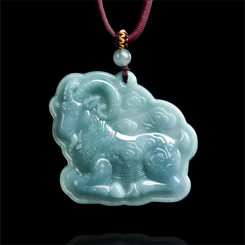 Natural Certificated Type A 47.5X53X5mm Untreated Icy Waxy Blue Watery Guatemalan Jadeite Sheep Pendant,Chinese Zodiac Pendant,DIY Jewelry Supplies