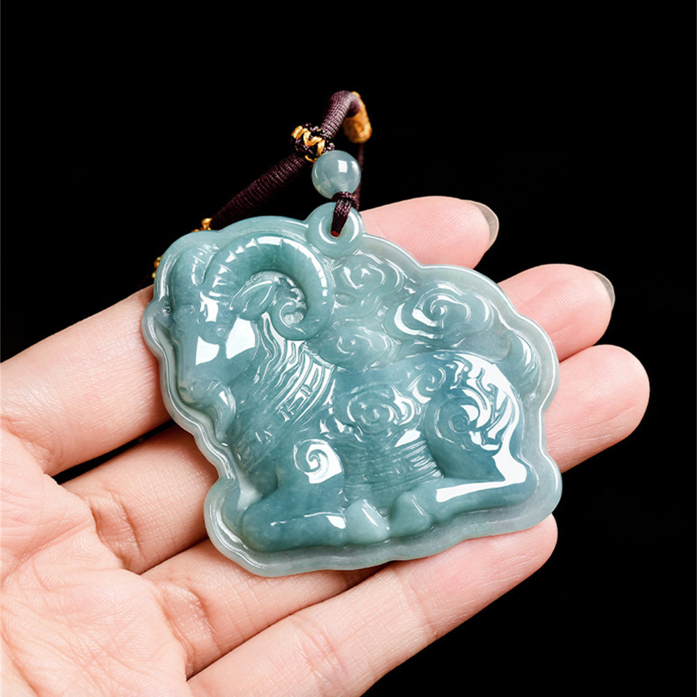 Natural Certificated Type A 47.5X53X5mm Untreated Icy Waxy Blue Watery Guatemalan Jadeite Sheep Pendant,Chinese Zodiac Pendant,DIY Jewelry Supplies