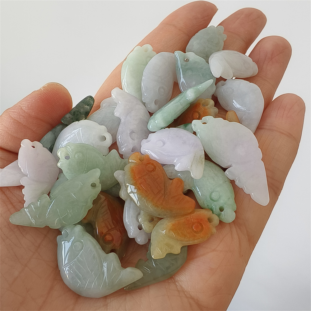 5pcs Natural Certificated Type A 20-30X10-14X4-6mm Green White Red Burmese Jadeite Fish Pendant,Auspicious Carps Pendant,DIY Jewelry Supplies