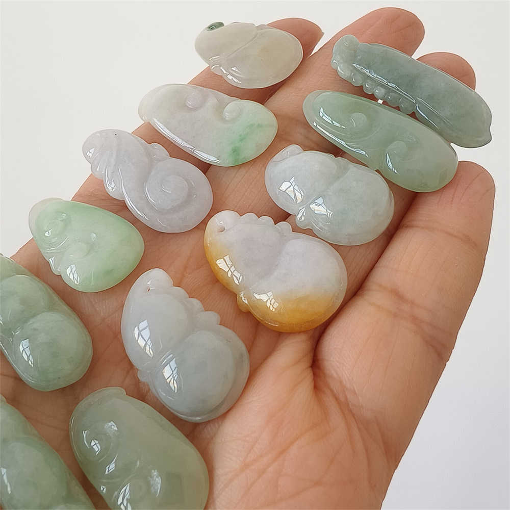 Natural Yellow Color Heated 24-33X11-15X4-8mm Burmese Jadeite Gourd,Four Season Bean Pod  And Ruyi Pendant,Amulet Pendants,DIY Jewelry Supplies