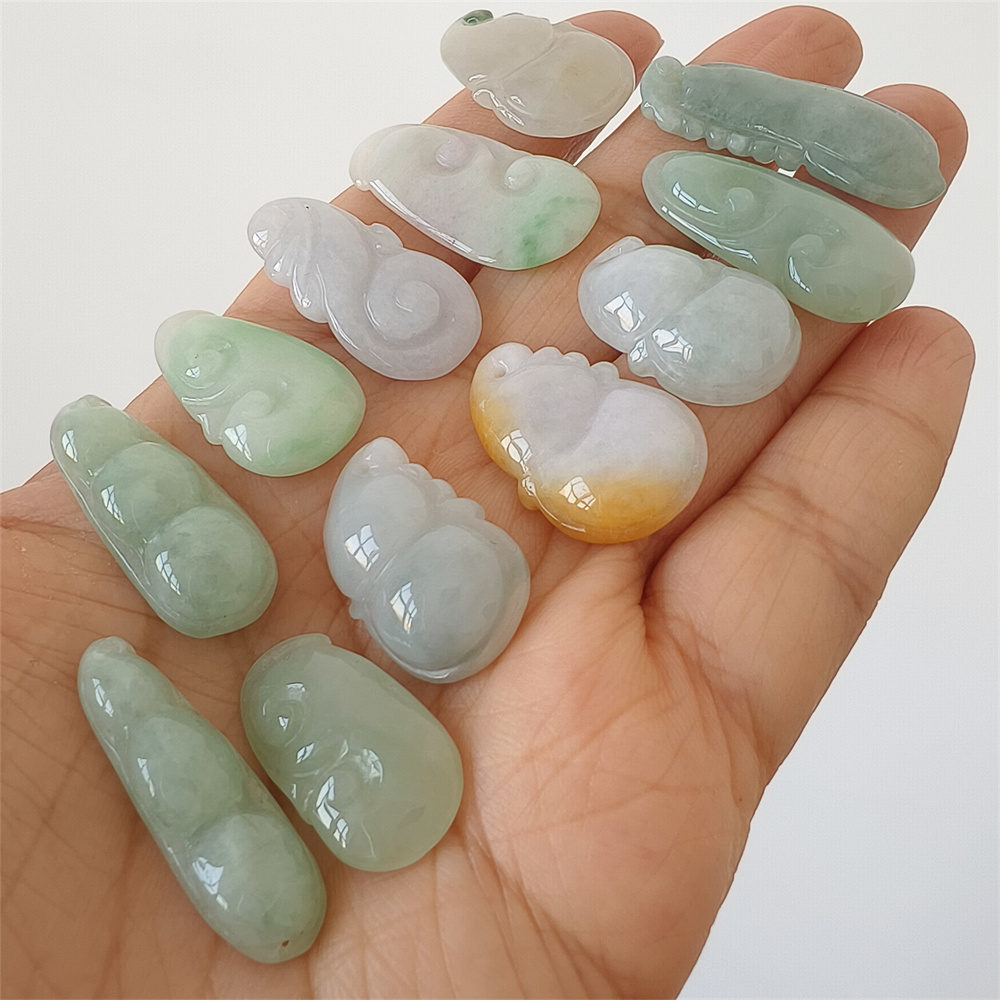 Natural Yellow Color Heated 24-33X11-15X4-8mm Burmese Jadeite Gourd,Four Season Bean Pod  And Ruyi Pendant,Amulet Pendants,DIY Jewelry Supplies