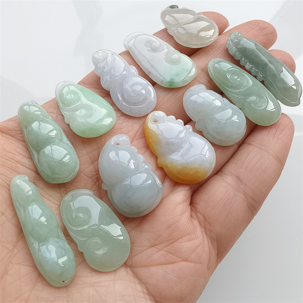 Natural Yellow Color Heated 24-33X11-15X4-8mm Burmese Jadeite Gourd,Four Season Bean Pod  And Ruyi Pendant,Amulet Pendants,DIY Jewelry Supplies