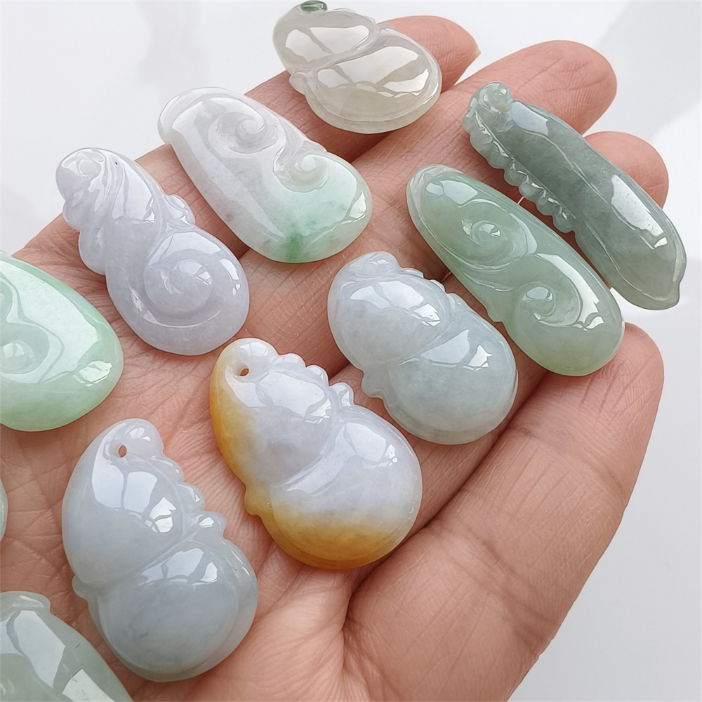 Natural Yellow Color Heated 24-33X11-15X4-8mm Burmese Jadeite Gourd,Four Season Bean Pod  And Ruyi Pendant,Amulet Pendants,DIY Jewelry Supplies