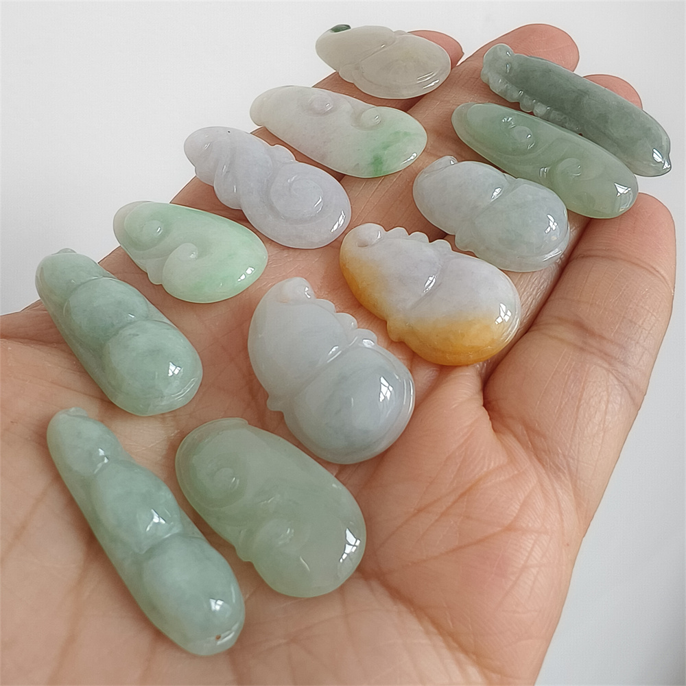 Natural Yellow Color Heated 24-33X11-15X4-8mm Burmese Jadeite Gourd,Four Season Bean Pod  And Ruyi Pendant,Amulet Pendants,DIY Jewelry Supplies