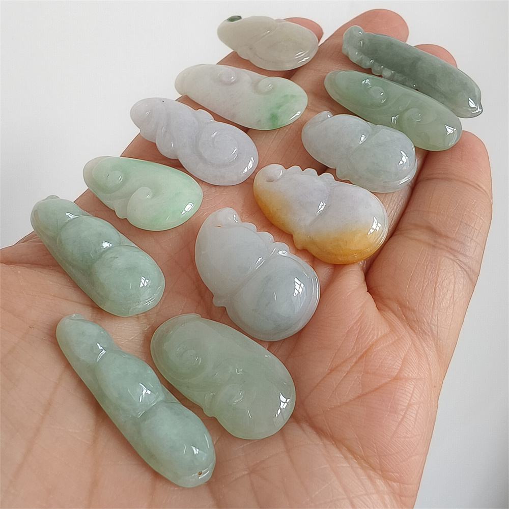 Natural Yellow Color Heated 24-33X11-15X4-8mm Burmese Jadeite Gourd,Four Season Bean Pod  And Ruyi Pendant,Amulet Pendants,DIY Jewelry Supplies